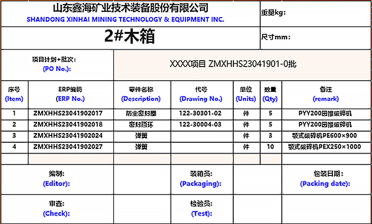 卸車(chē)編號(hào)及對(duì)應(yīng)的裸裝、集裝箱、木箱等貨物編號(hào)表